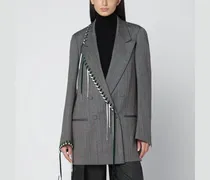 Graue Doppelreiher-Jacke mit Stickereidekorationen