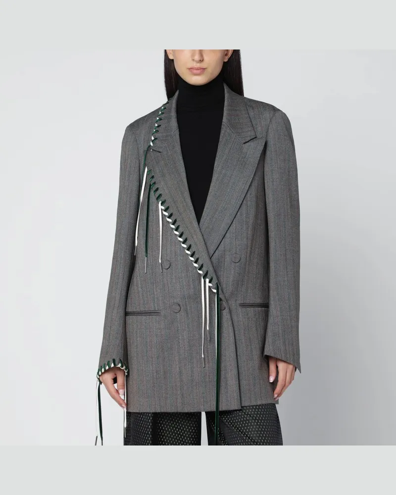 Dries van Noten Graue Doppelreiher-Jacke mit Stickereidekorationen Grau