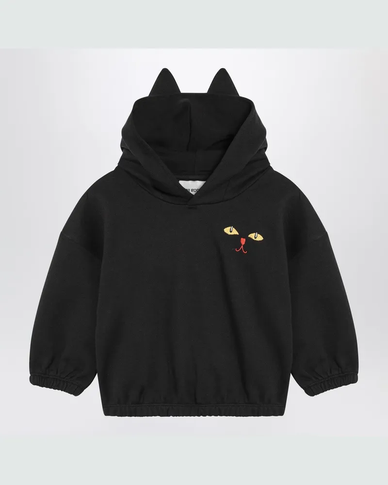 Mini Rodini Schwarzes Kapuzen-Sweatshirt mit Katzenohren Black