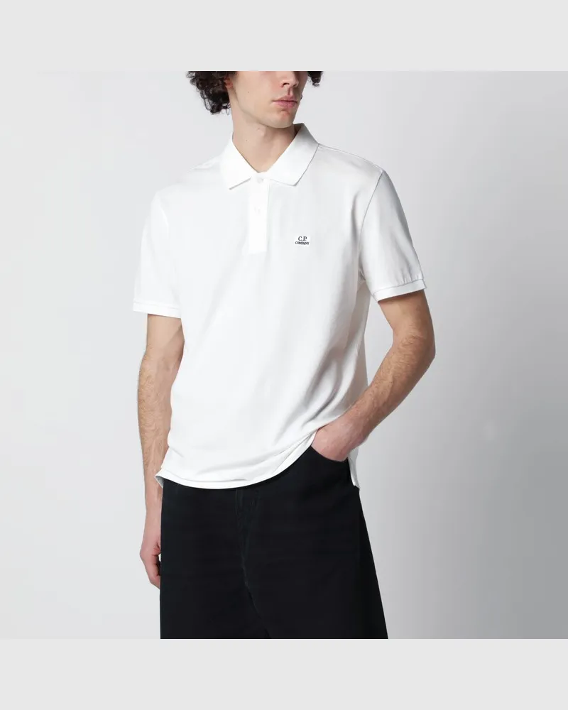 C.P. Company Weißes Poloshirt mit Logo-Patch Weiß