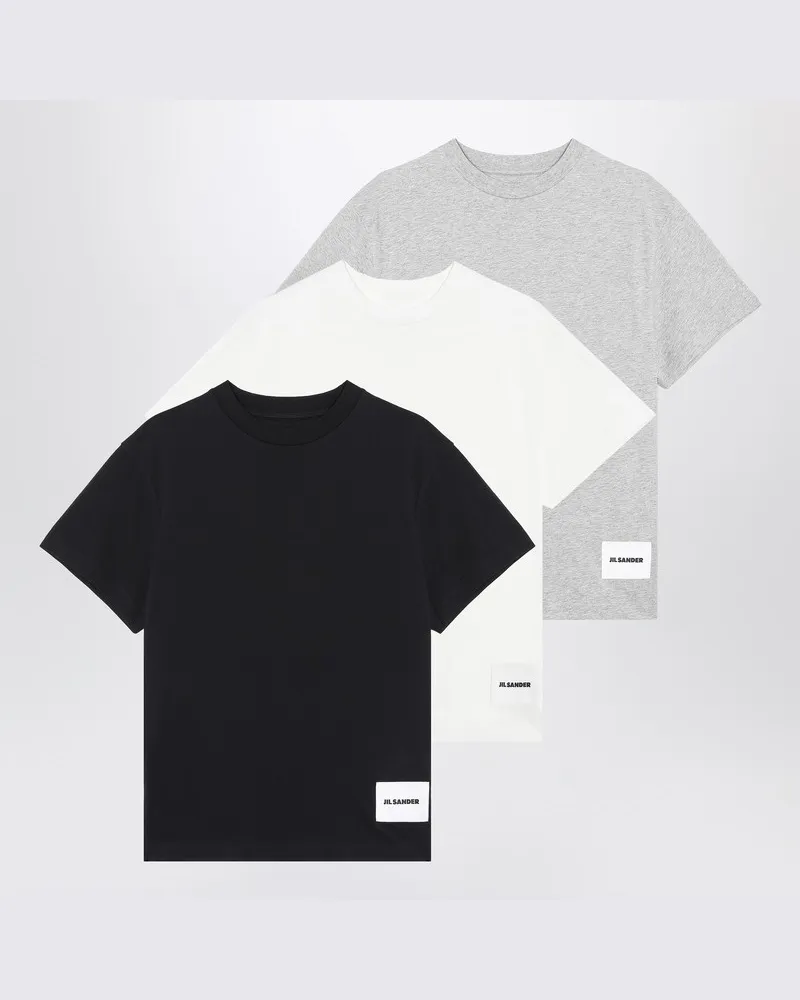 Jil Sander Set aus drei Baumwoll-T-Shirts mit Logo-Aufnäher Mehrfarbig