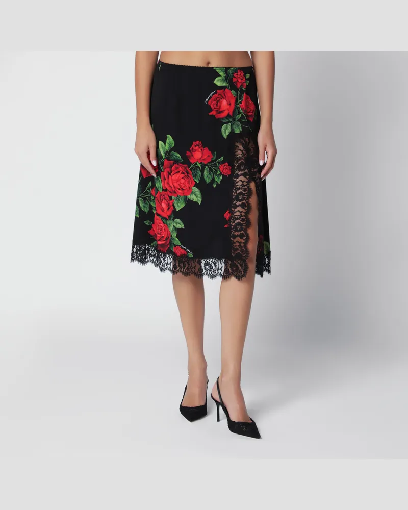 Dolce & Gabbana Rock mit Blumenmuster aus Seidenmischung und Spitze Black