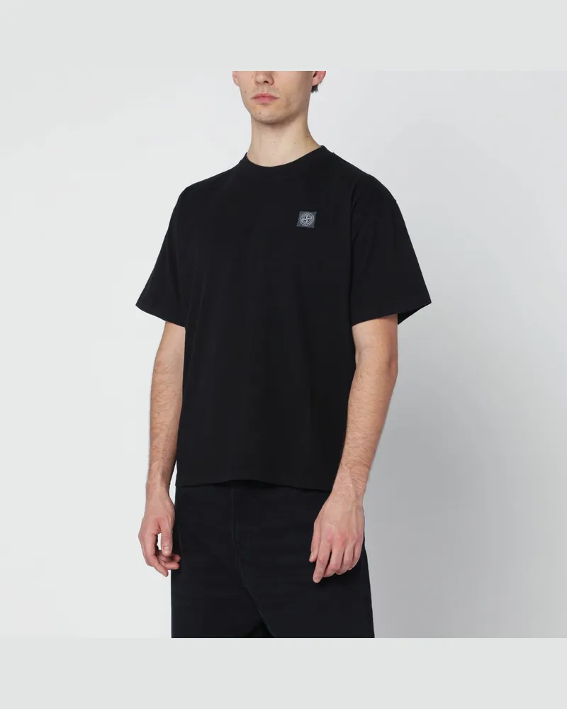 Stone Island Schwarzes T-Shirt mit Logopatch Black