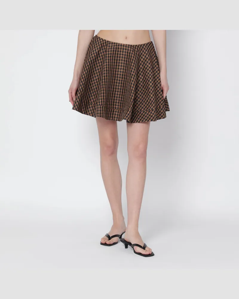 Ganni Brown/black gingham flared mini skirt Brown