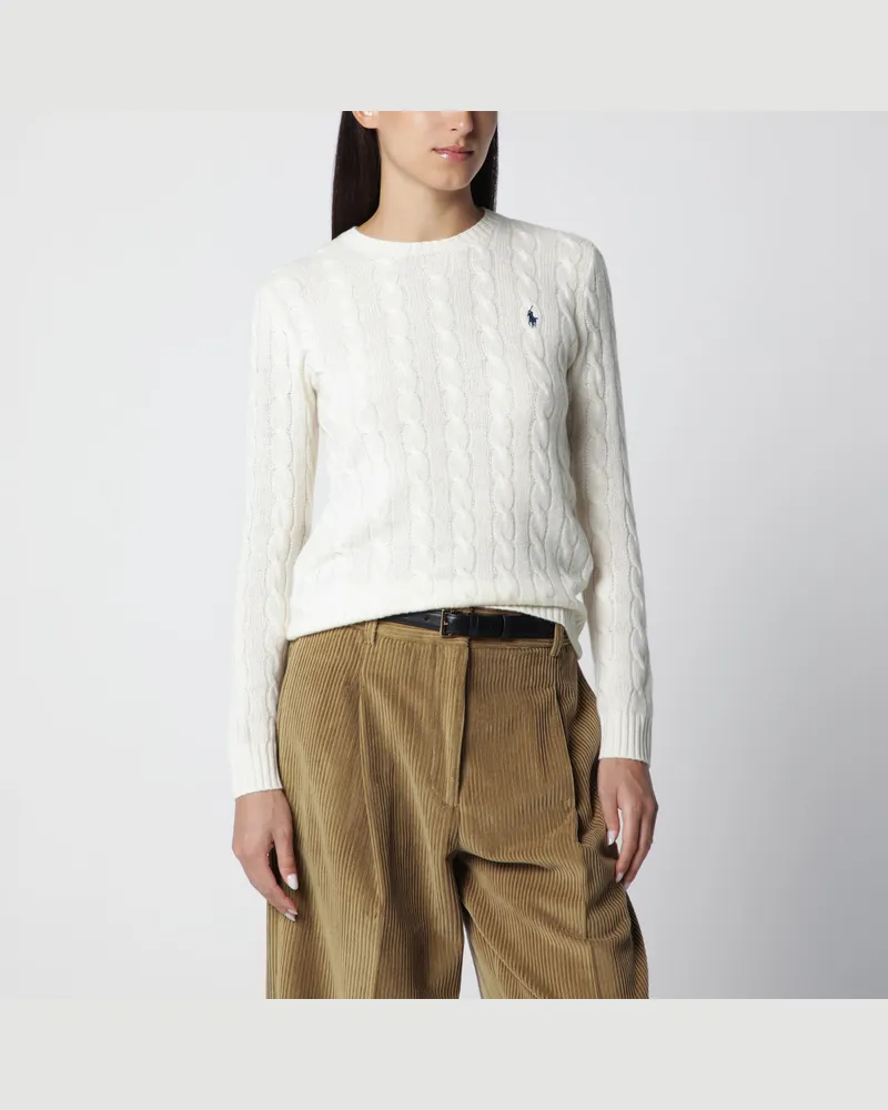 Ralph Lauren Zopfmusterpullover aus Wolle und Kaschmir in Creme Beige