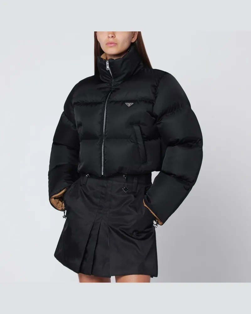 Prada Schwarze Cropped-Daunenjacke aus Re-Nylon Schwarz