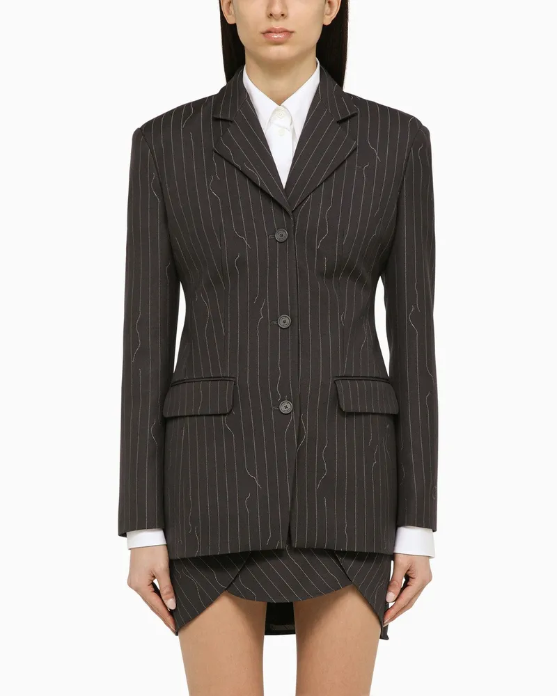 OFF-WHITE Einreihige graue Jacke mit Nadelstreifen aus Wollgemisch Grey