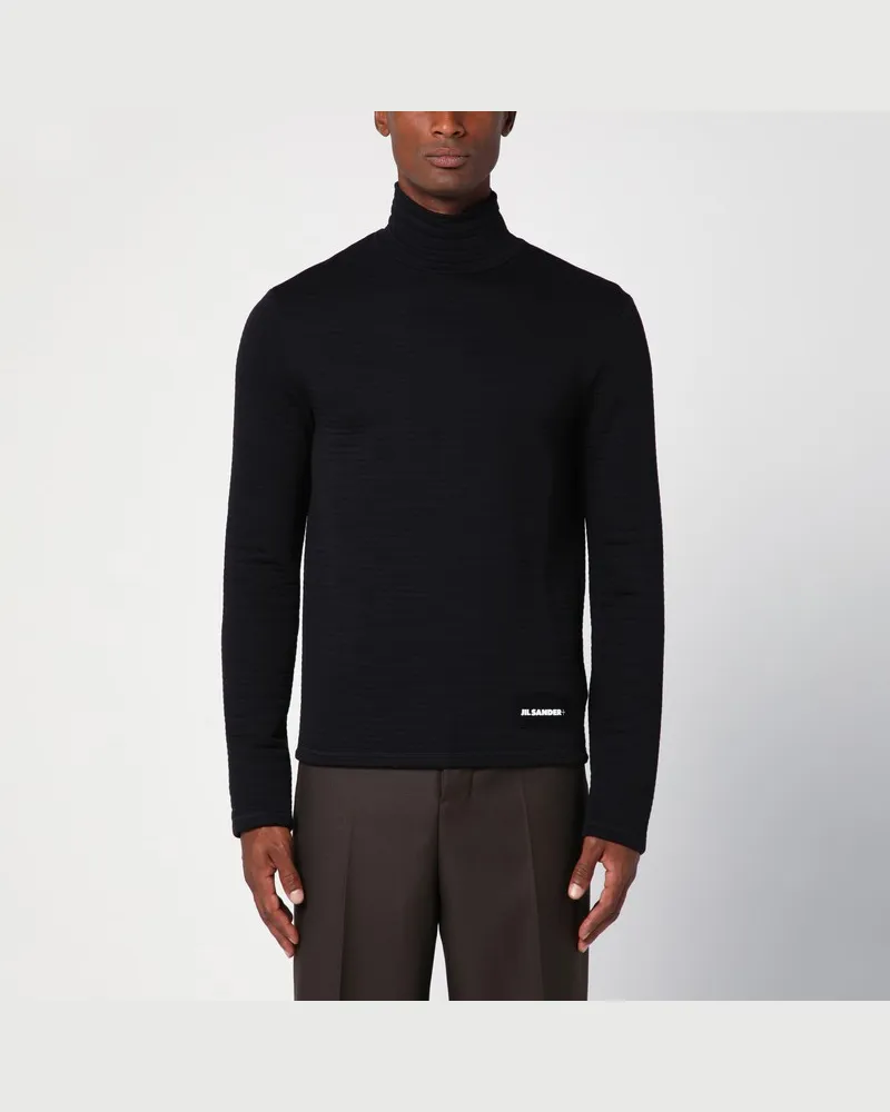 Jil Sander Schwarzer Rollkragenpullover mit Logoaufnäher Schwarz
