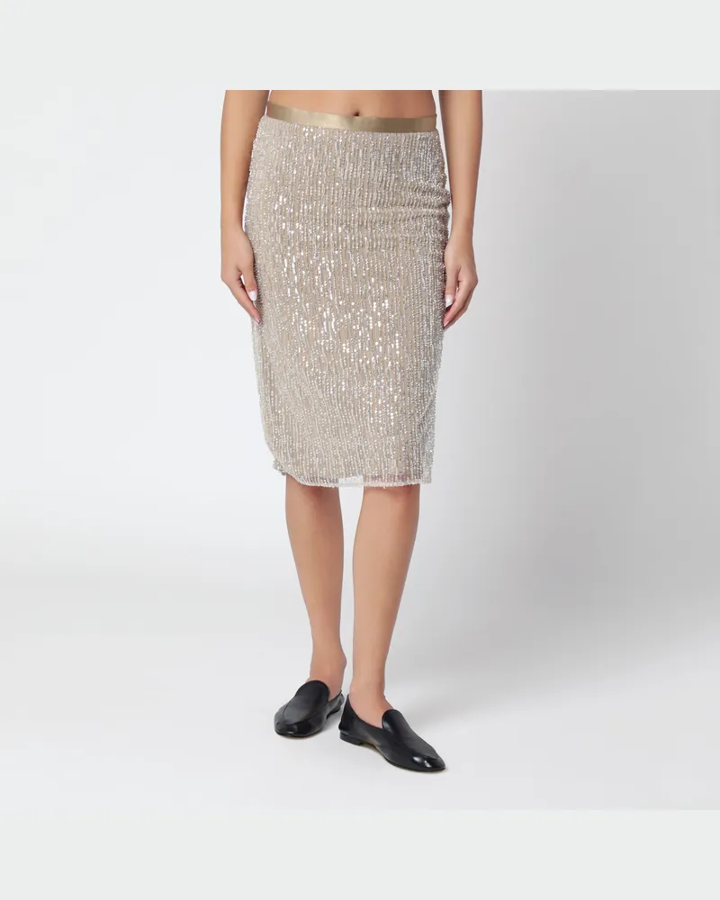 AMI Paris Beiger Midirock mit Pailletten Beige