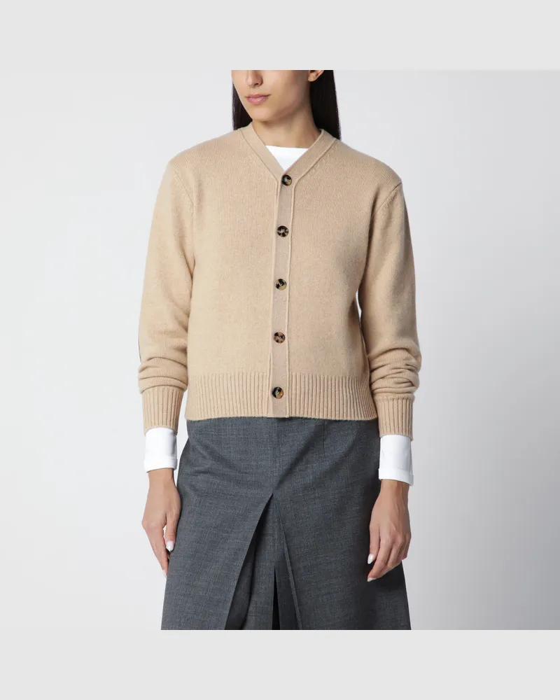 Bottega Veneta Beiger Cardigan mit Intrecciato-Ellenbogenpatches Beige