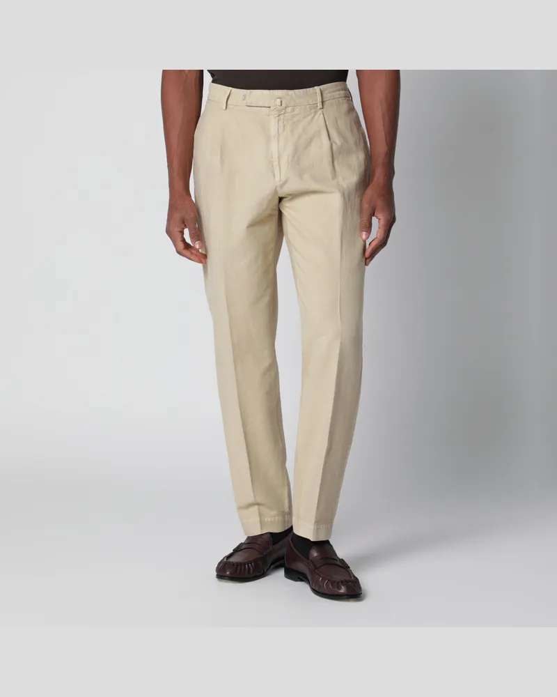 Biagio Santaniello Écru Hose aus Baumwolle und Leinen White