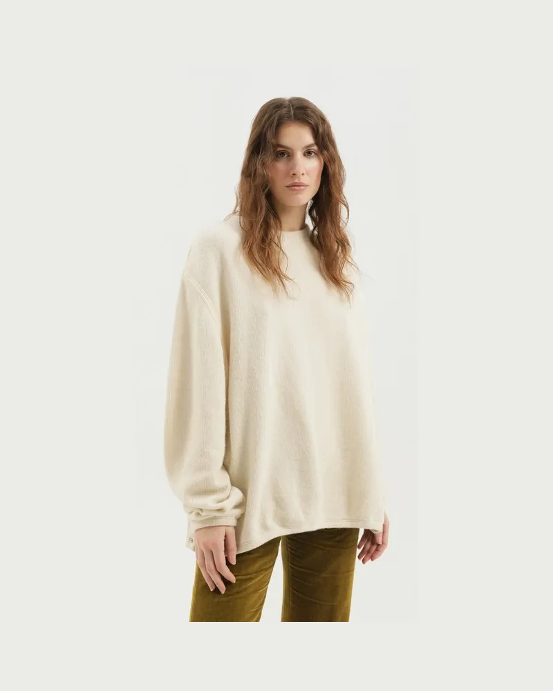 1989 STUDIO Weißer gerippter Pullover mit Schlitzen Weiß