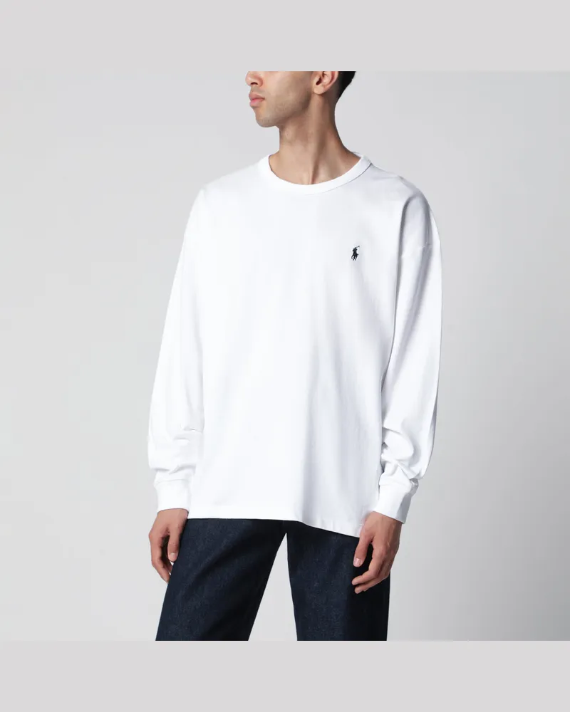 Ralph Lauren Weißes Baumwoll-Sweatshirt mit Rundhalsausschnitt Relaxed-Fit White