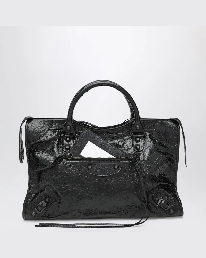 Balenciaga Le City mittelgroße Handtasche aus Lammleder, schwarz Black