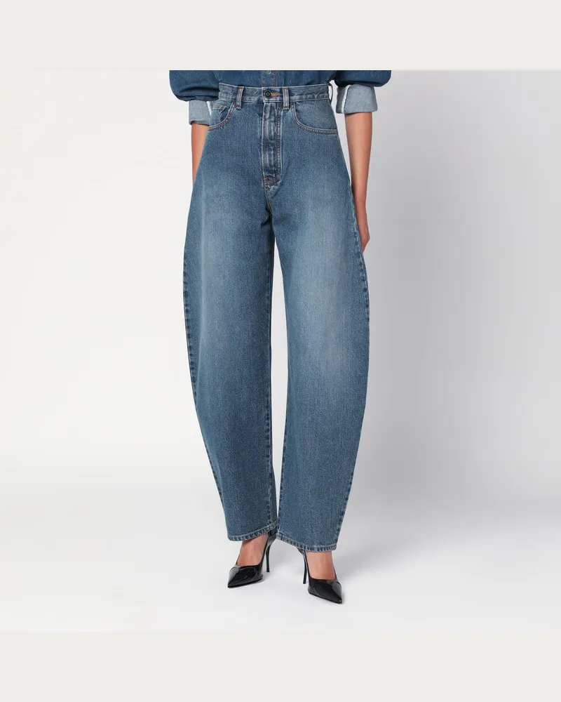 Alaïa Abgerundete blaue Jeans mit Used-Effekt Blau