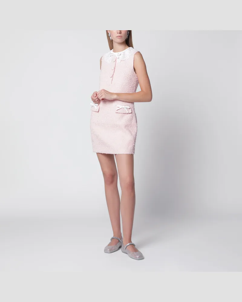 Self-Portrait Minikleid mit Spitzenkragen aus Bouclé in Rosa Pink