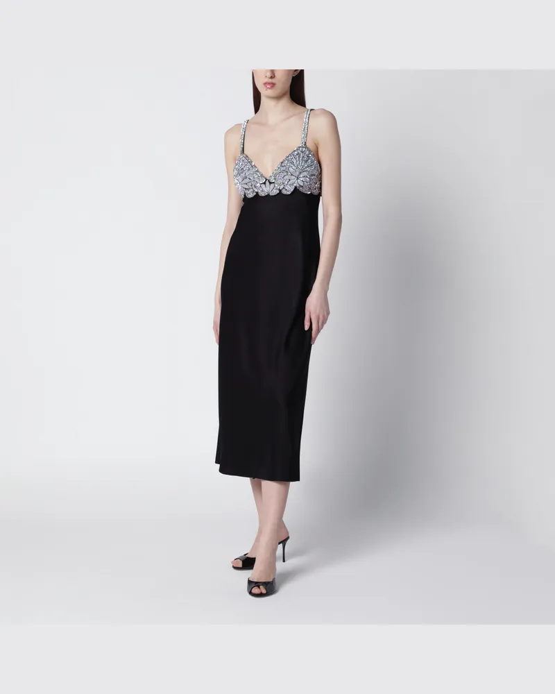 Valentino Garavani Schwarzes Midikleid mit Spitze und Kristallen Black