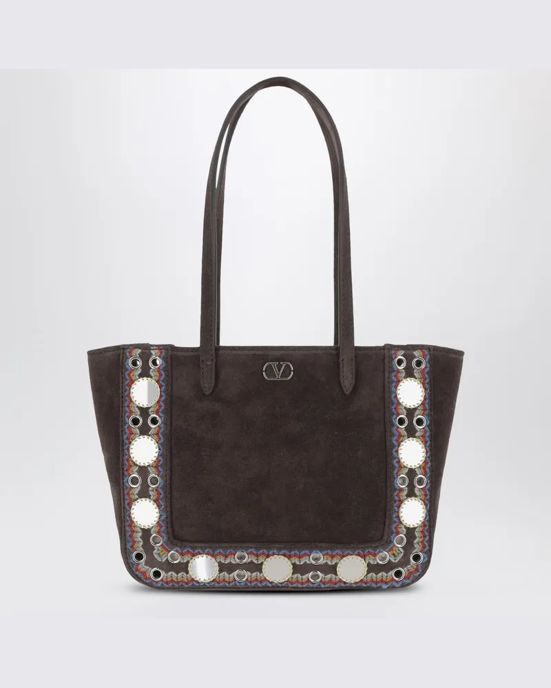 Valentino Garavani Mini Tote Bag Nellcôte aus braunem Wildleder Mehrfarbig