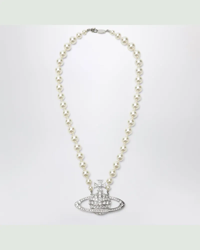 Vivienne Westwood Cremefarbene Perlenkette mit Orb-Logo Metal