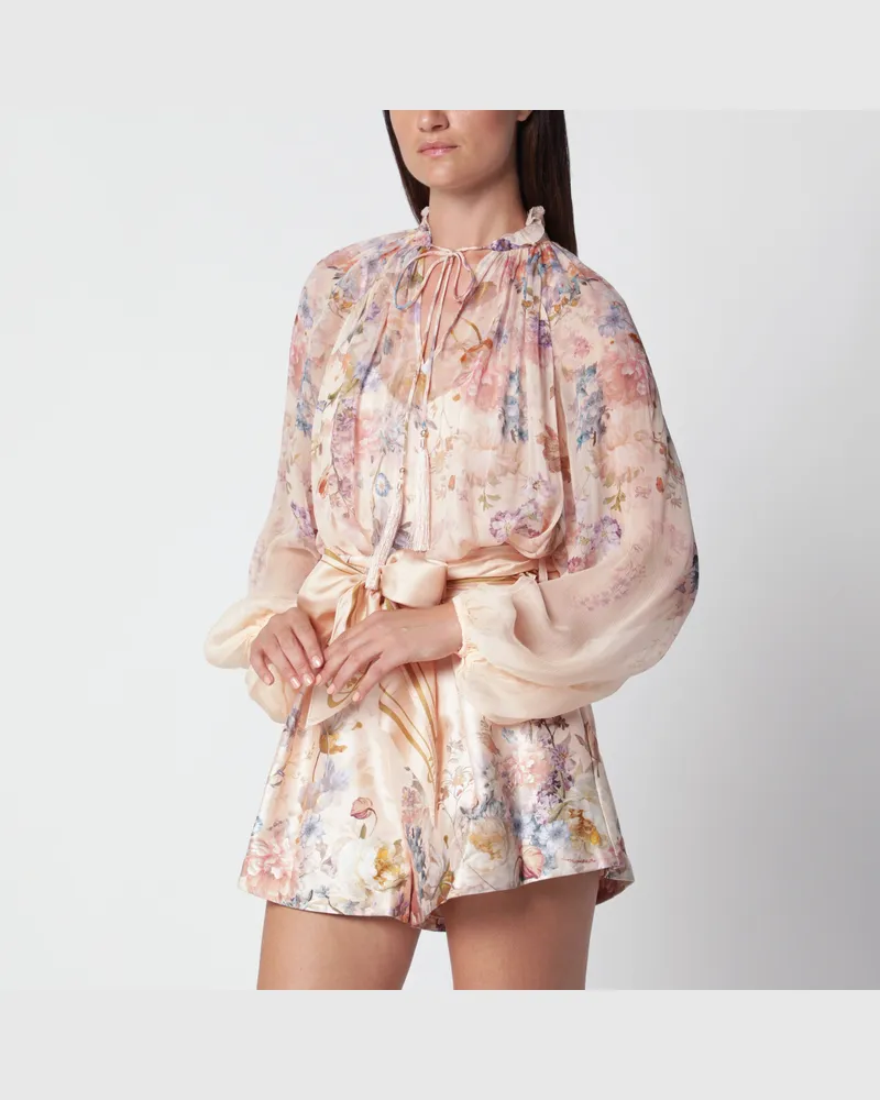 Zimmermann Valiant pfirsichfarbene Bluse mit Blumenmuster Pink