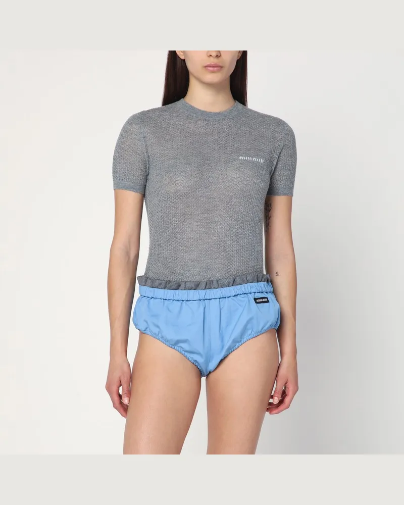 Miu Miu Grauer Kaschmirpullover mit Logo Weiß