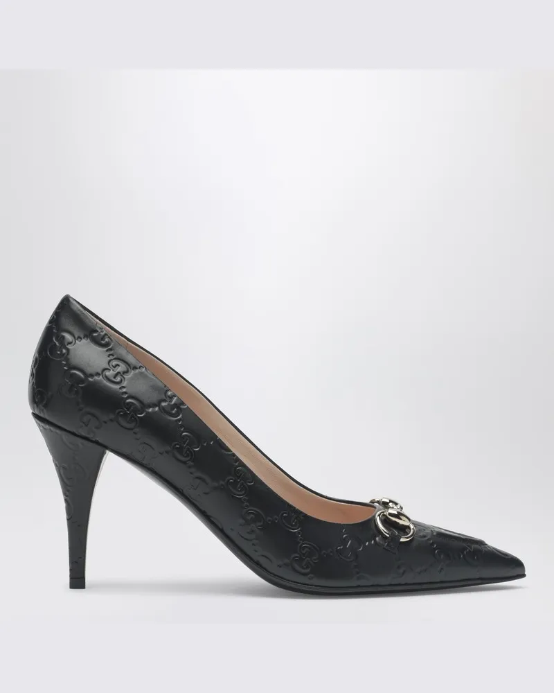 Gucci Schwarze GG Leder-Pumps mit Horsebit Schwarz