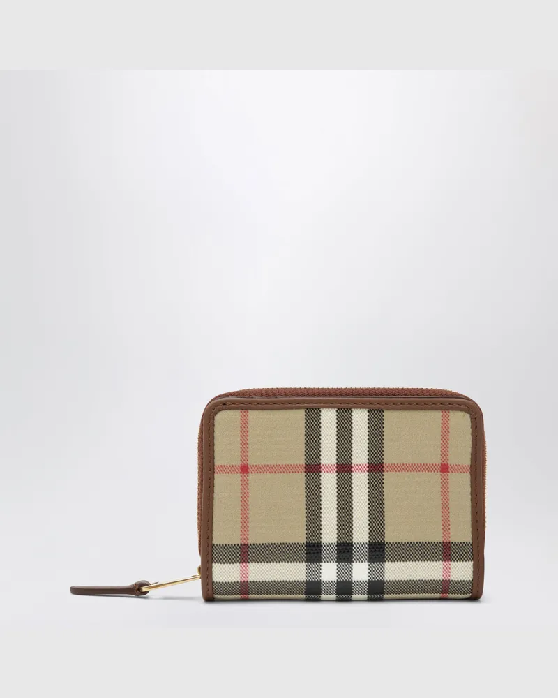 Burberry Kleine beige Reißverschluss-Geldbörse mit Check-Muster Beige