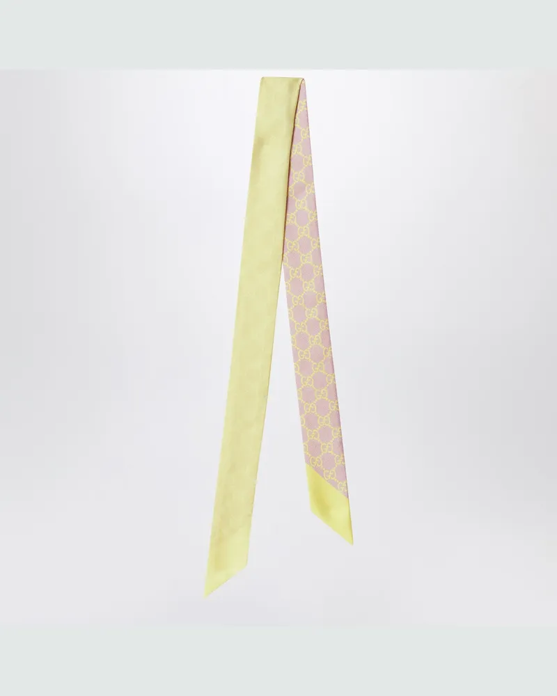 Gucci Schmaler Seidenschal mit GG-Motiv in Rosa und Gelb Pink