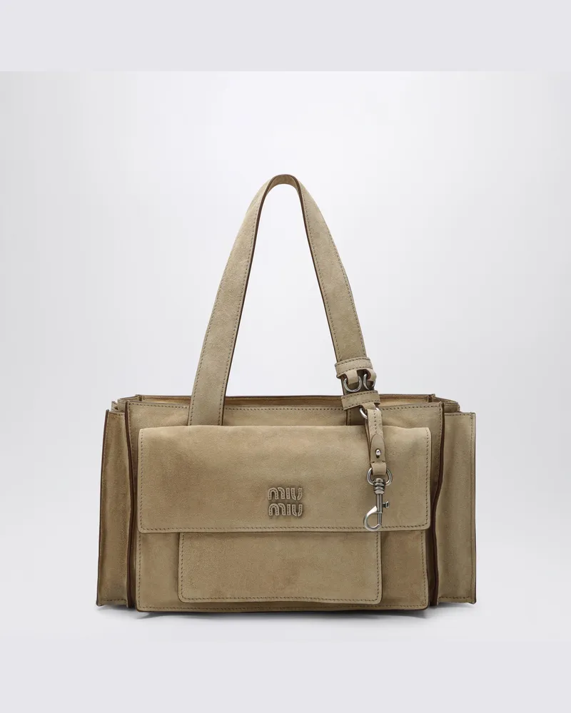 Miu Miu Utilitaire écru Bowlingtasche aus Veloursleder Beige