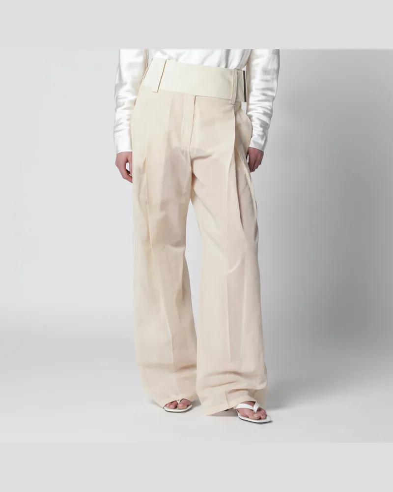 SPORTMAX Weite Hose aus ecrufarbenem Baumwoll-Voile-Organza Beige