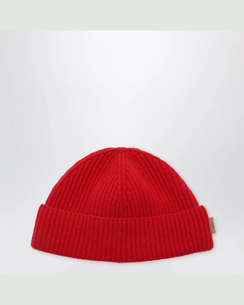AMI Paris Ruby red ribbed wool beanie Red