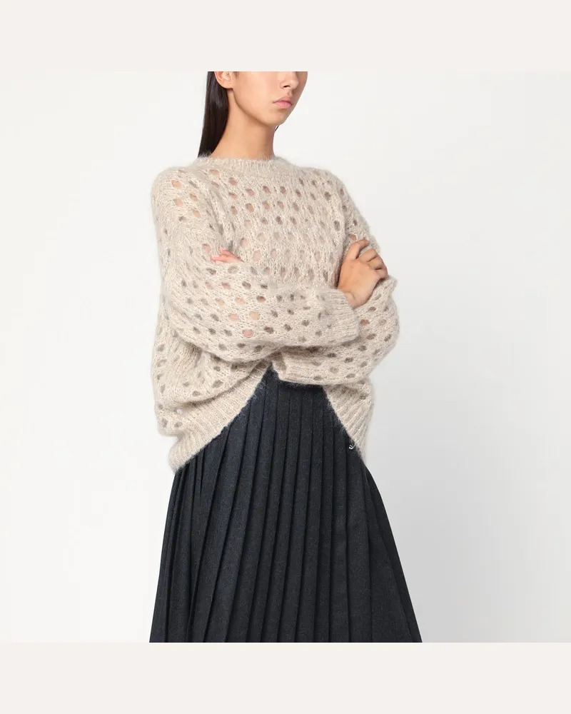 Brunello Cucinelli Beigefarbener durchbrochener Pullover aus Mohair-Mix Beige