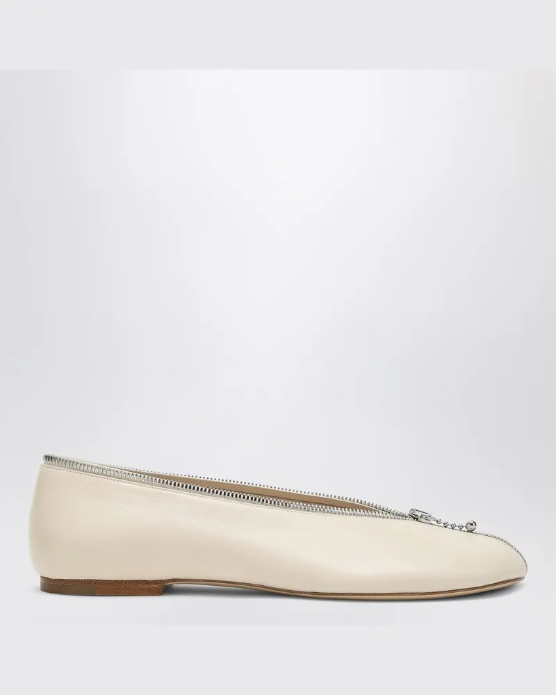 Burberry Hellbeigefarbener Ballerina Sadler aus Leder mit Reißverschluss Beige