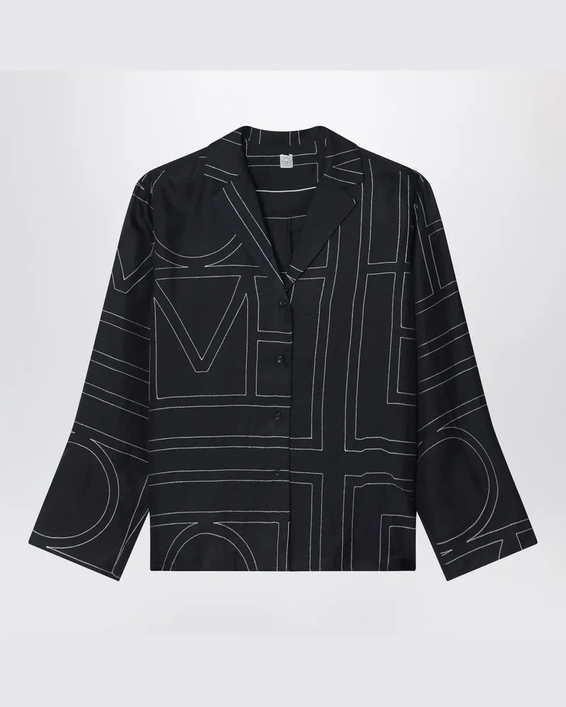 Totême Schwarzes Seidenhemd mit Monogramm Schwarz
