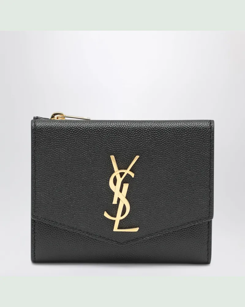 Saint Laurent Uptown Schwarzes Portemonnaie aus geprägtem Leder Black