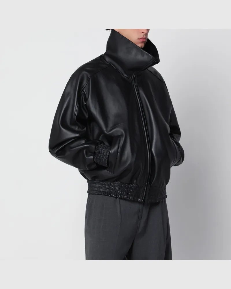Balenciaga Black leather jacket with logo Black