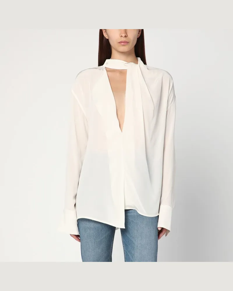 Victoria Beckham Elfenbeinfarbene Drapéebluse aus Seide Weiß