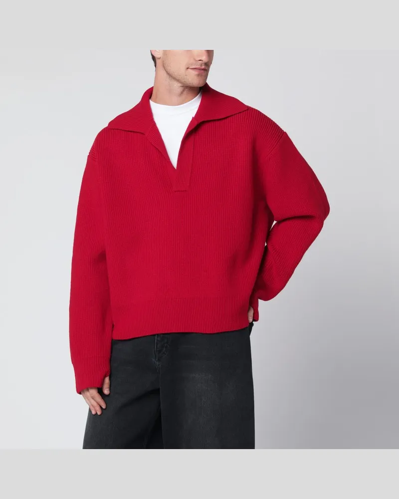 Studio Nicholson Karminroter Wollpullover Rot