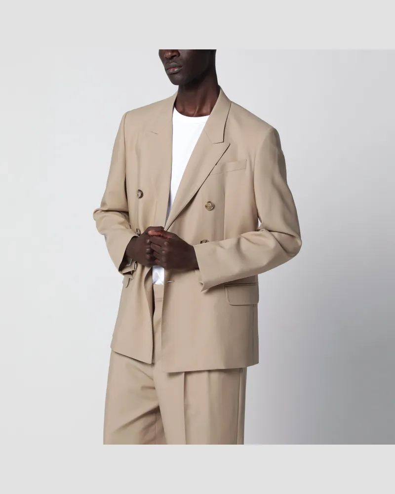 AMI Paris Zweireihiges Sakko aus Wollgabardine in Beige Beige