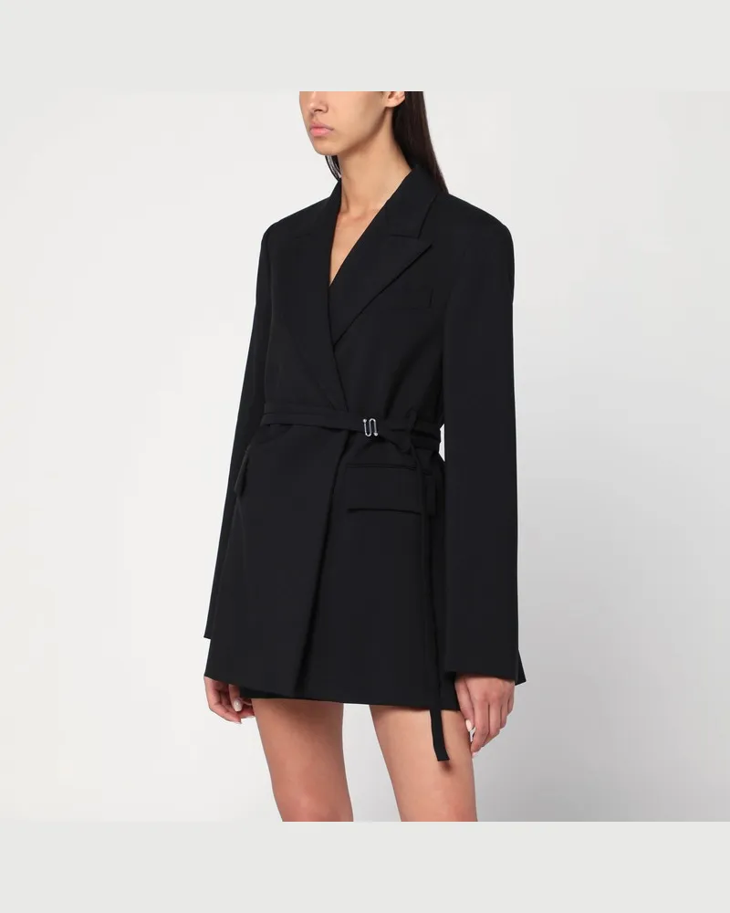 SPORTMAX Lange zweireihige schwarze Jacke mit Gürtel Schwarz