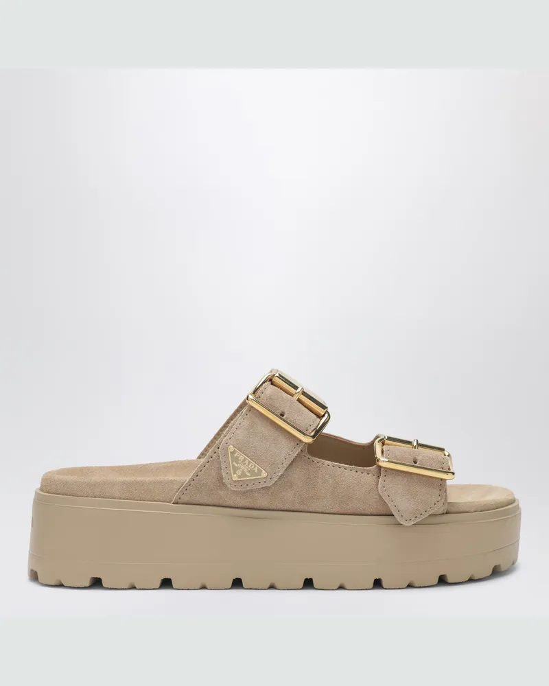 Prada Sandalen aus Wildleder in Ecru Beige