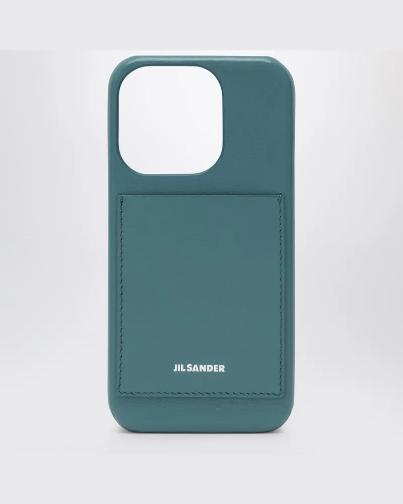 Jil Sander Lagunenfarbenes Cover für iPhone 15 Pro mit Logo Hellblau