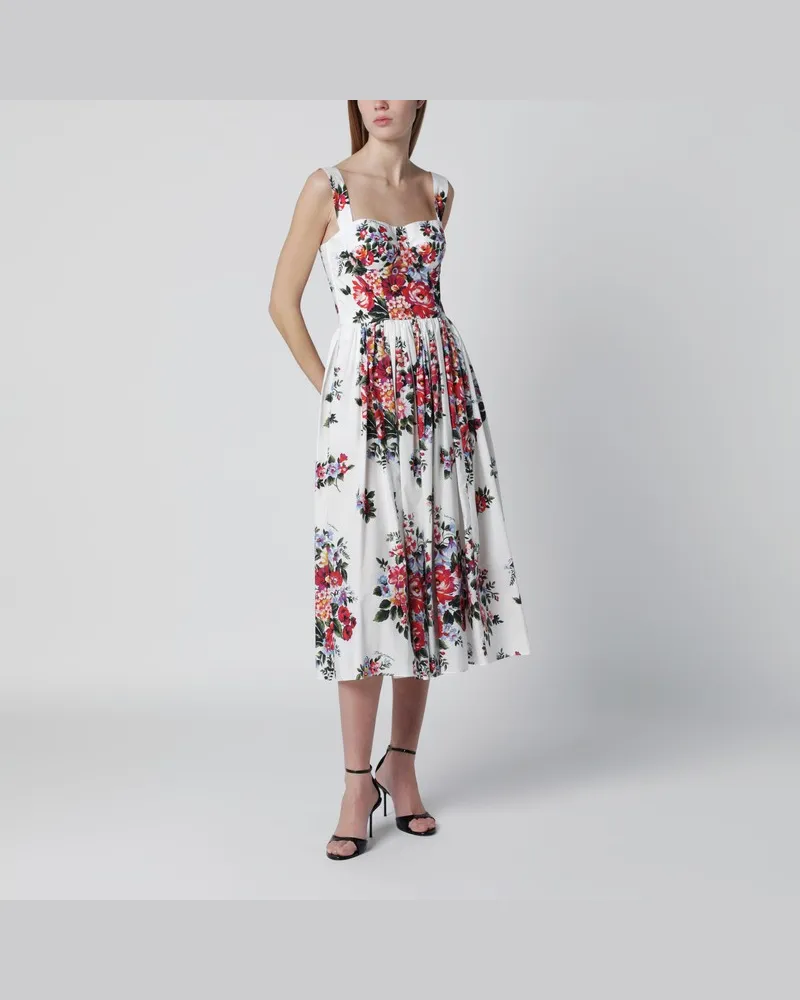 Dolce & Gabbana Weißes Kleid mit Blumenprint Mehrfarbig