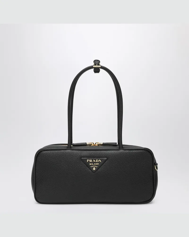 Prada Mittlere schwarze Bowlingtasche aus Leder Black