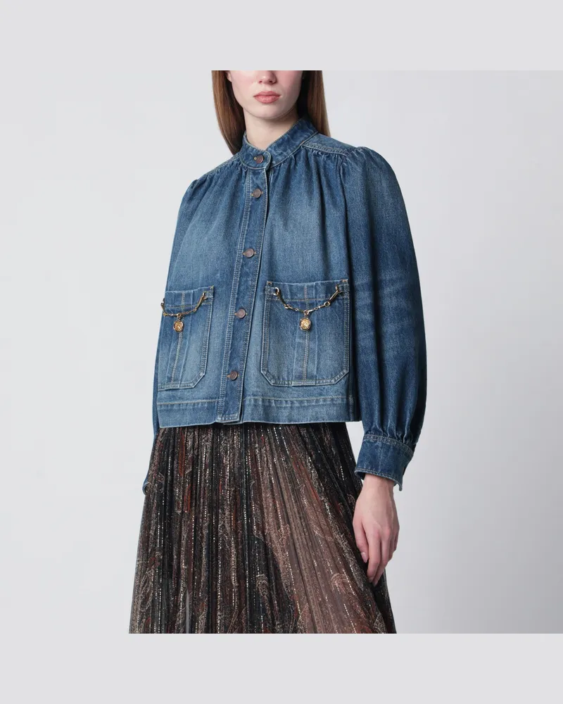 Chloé Geraffte Denimjacke in Indigoblau Blue