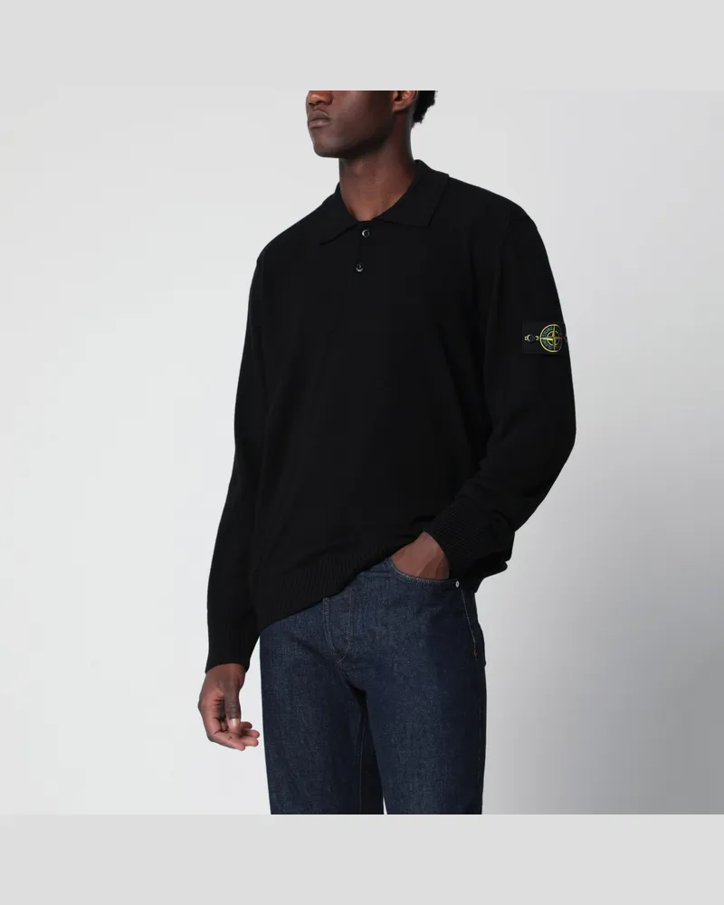 Stone Island Schwarzer Wollpullover im Polostil Black
