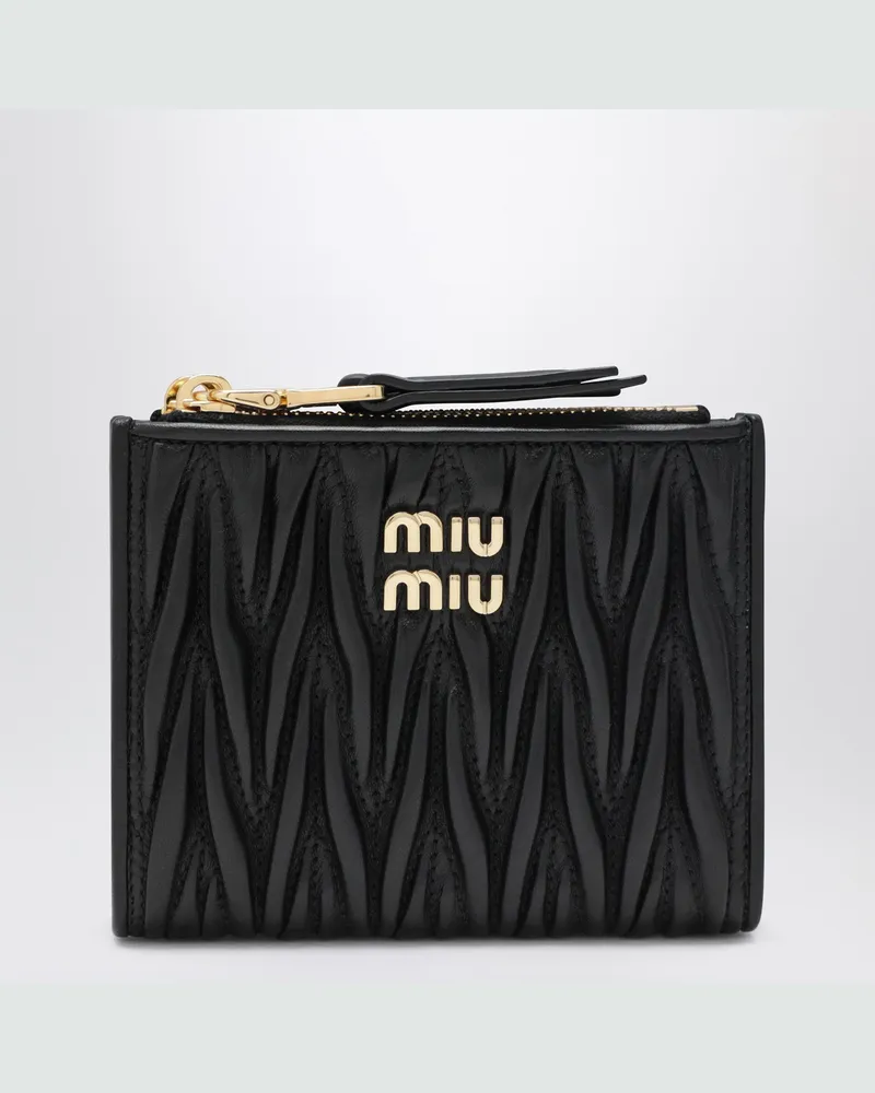 Miu Miu Kleines schwarzes Portemonnaie aus gestepptem Nappaleder Black