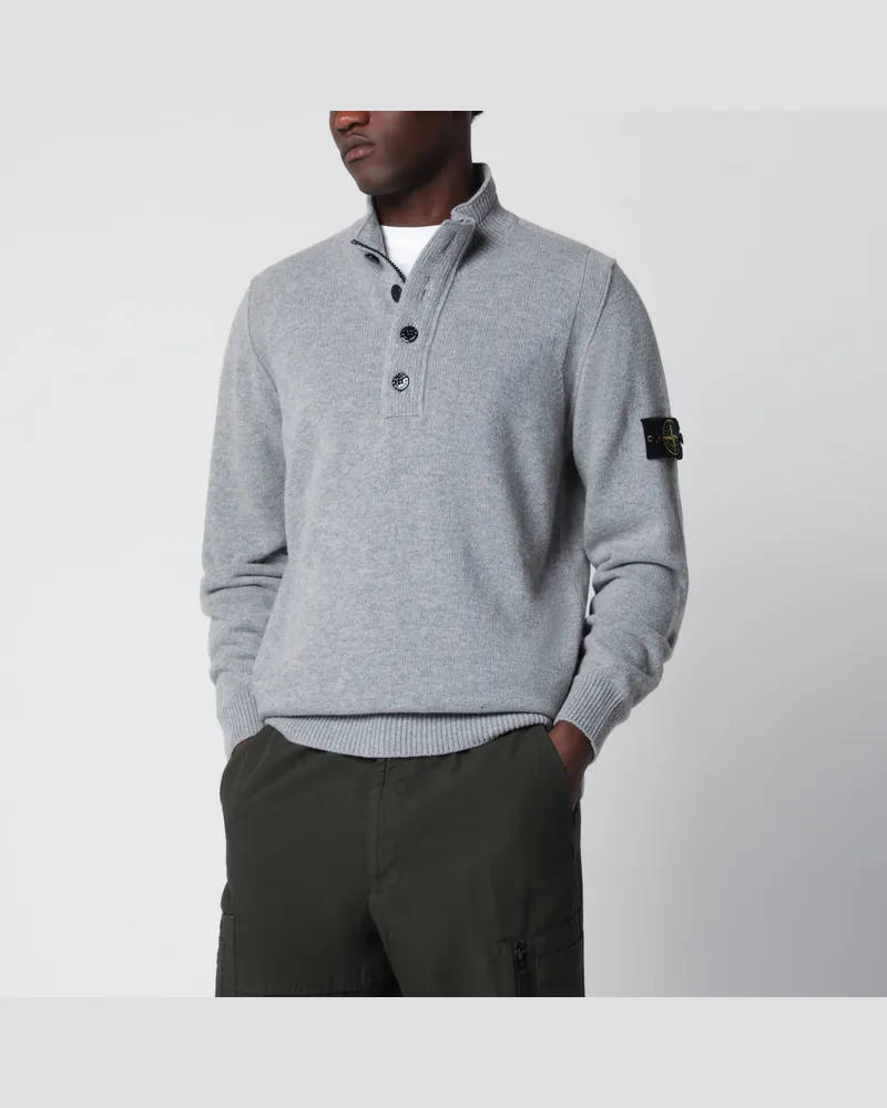 Stone Island Grauer Mélange-Pullover aus Wollmischung Grey