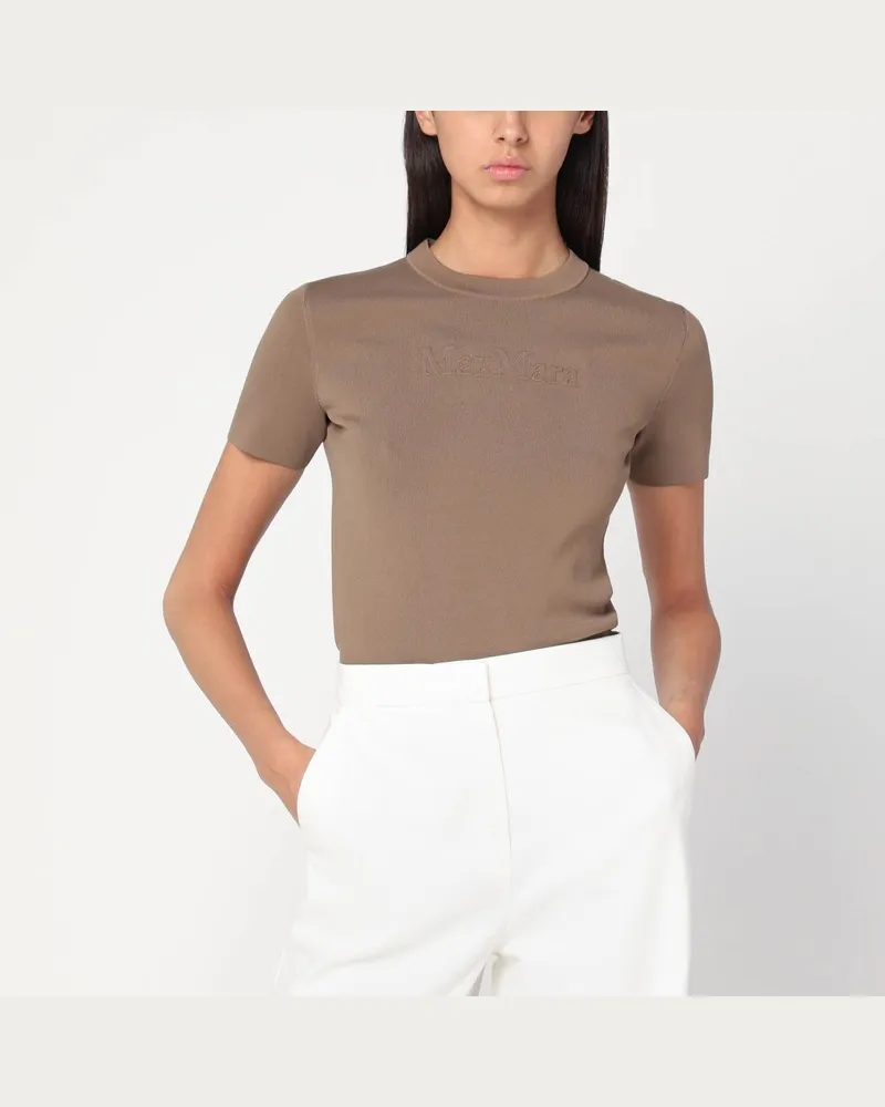Max Mara Haselnussfarbenes T-Shirt aus Viskose-Crêpe Braun