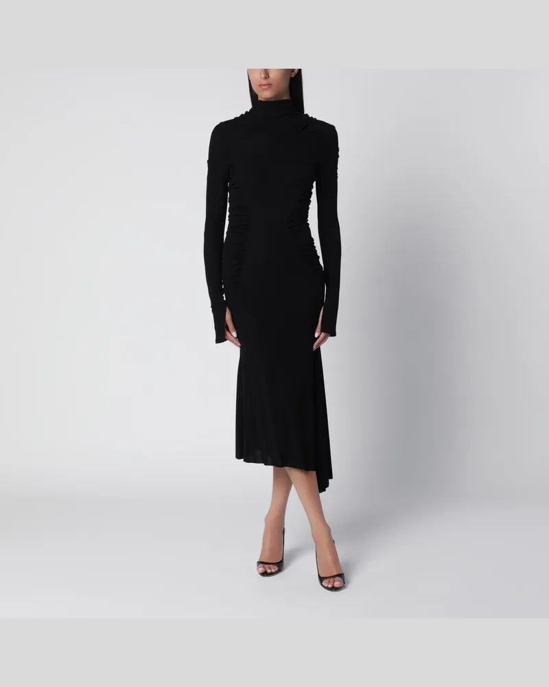 Victoria Beckham Midi-Kleid mit hohem Kragen in Schwarz aus Viskose Black